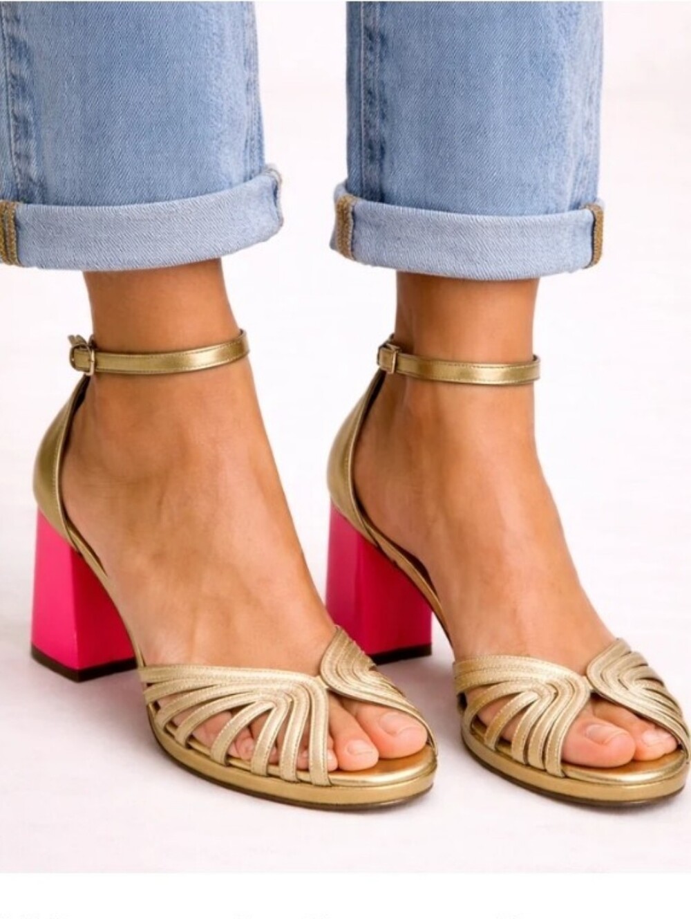 Gold Strappy Block Heel Sandals